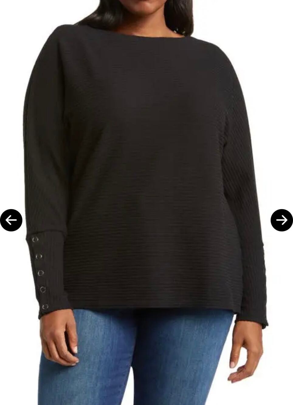 Caslon Womens Ribbed Top Dolman Sleeves Snap Cuffs Boat Neck Long Sleeve 1X NWOT